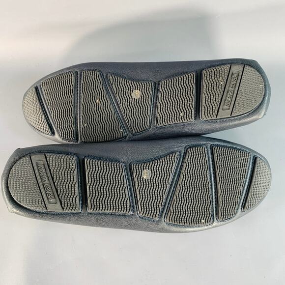 ROBERTO CAVALLI Size 11.5 Navy Silver Logo Embroidery Leather Drivers Loafers main image 7